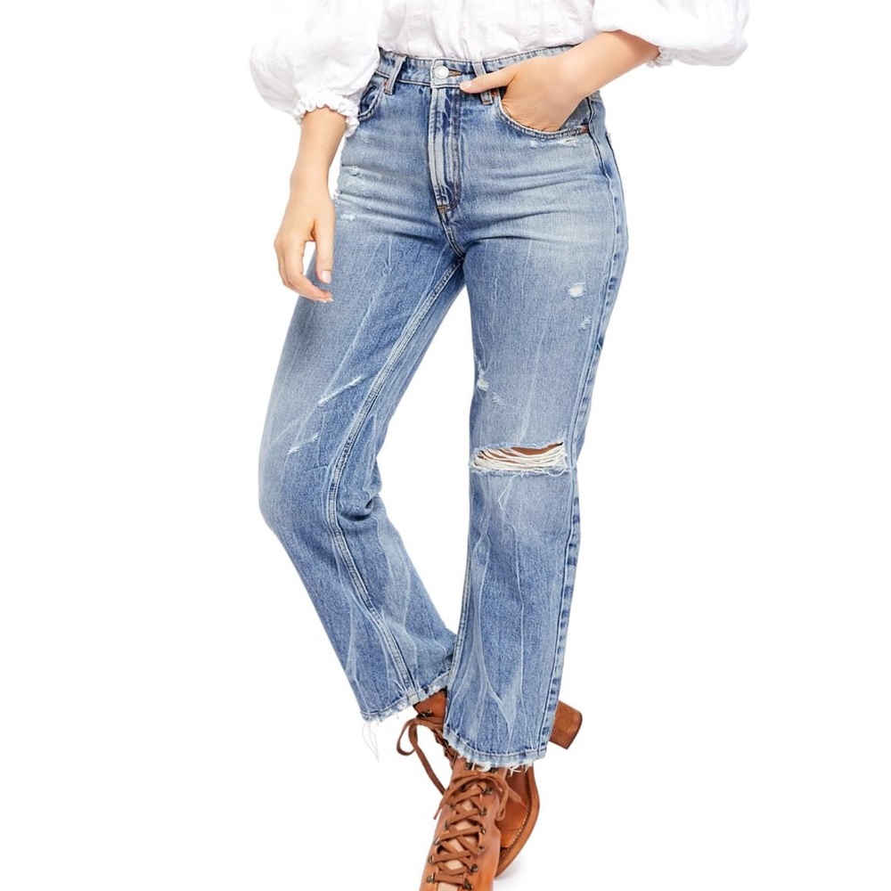 Free People Dakota Straight Leg Distressed Jeans